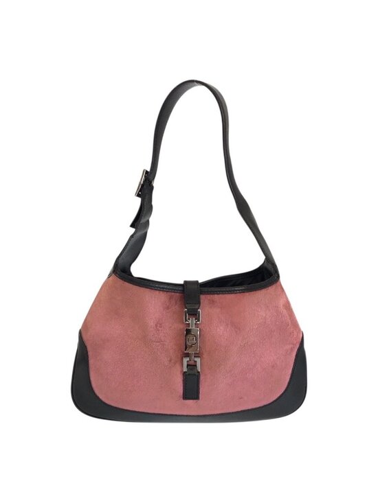 Gucci Handbags - Gucci Jackie Pink Black Silver Velour Leather 001 Shoulder Bag